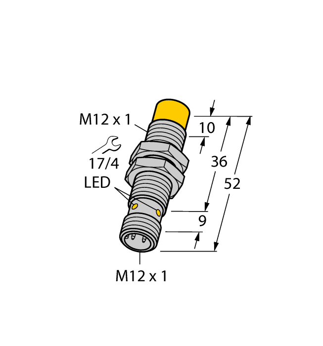 Turck Inductive Proximity Metal Barrel Sensor; All Metal Sensing; 12mm; Non-Embeddable; 10-30VDC; NO; NPN; Connector - M12